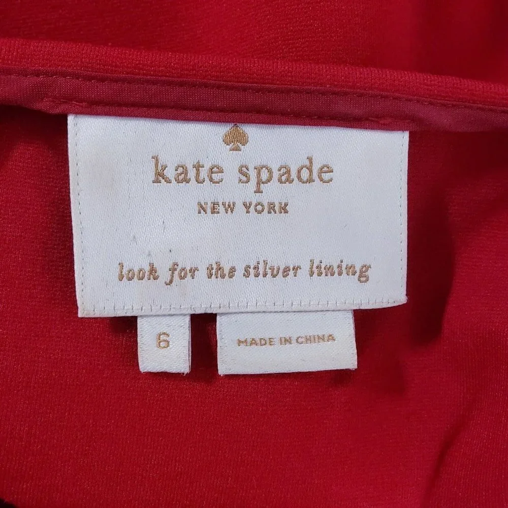 Kate Spade New York Size 6 Sheath Dress Bow Tie Knee‎ Length Sleeveless Red